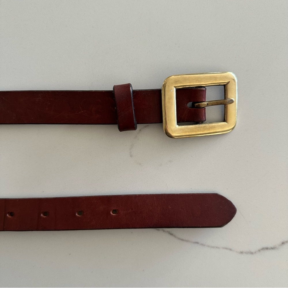 Vintage Eddie Bauer Medium Width Leather Belt Rectangular Brass Buckle Medium